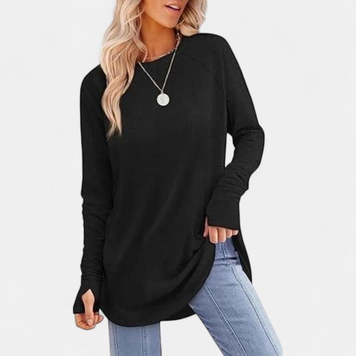 MIRA | Women's Long Sleeve Tunic Top with Thumb Hole and Curved Hem