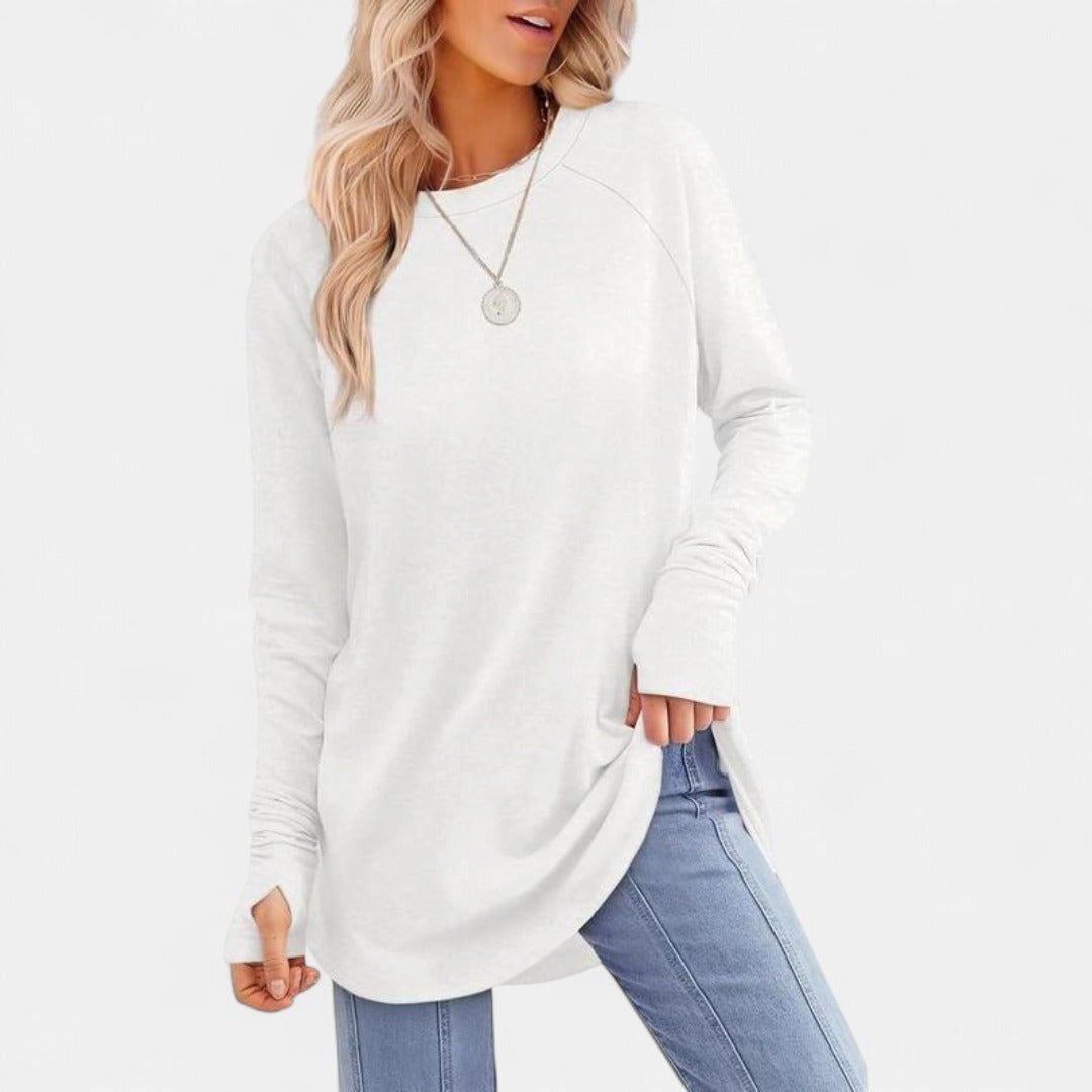 MIRA | Women's Long Sleeve Tunic Top with Thumb Hole and Curved Hem