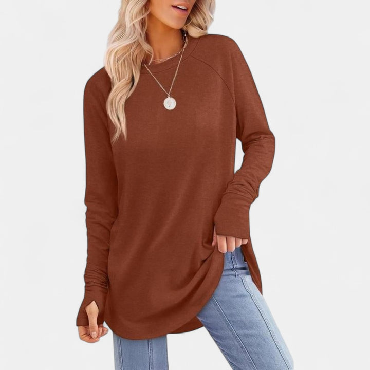MIRA | Women's Long Sleeve Tunic Top with Thumb Hole and Curved Hem