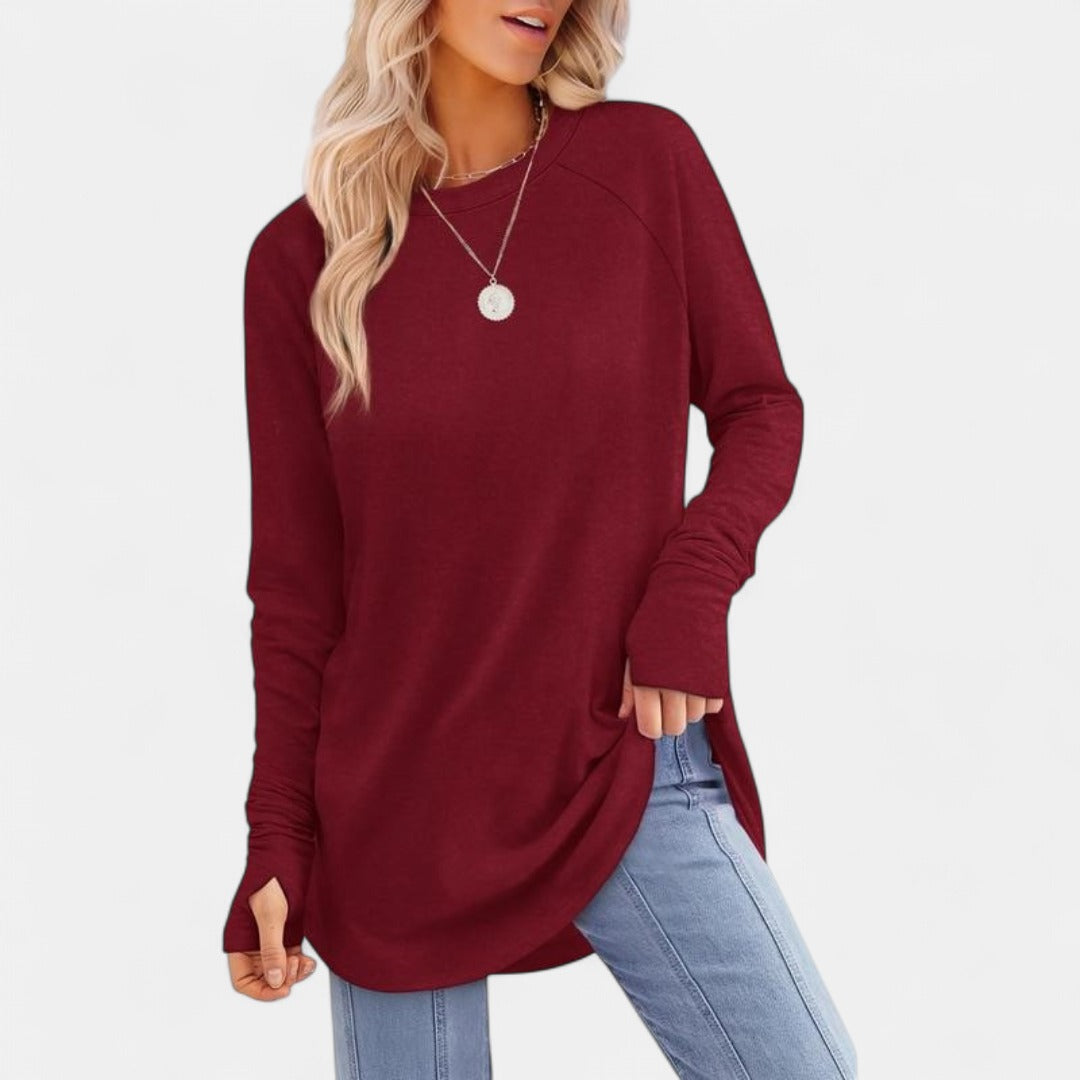 MIRA | Women's Long Sleeve Tunic Top with Thumb Hole and Curved Hem