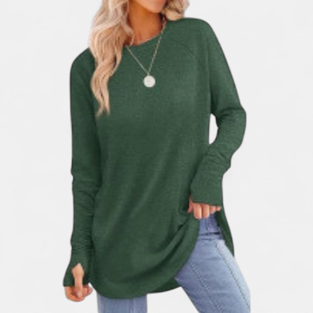 MIRA | Women's Long Sleeve Tunic Top with Thumb Hole and Curved Hem