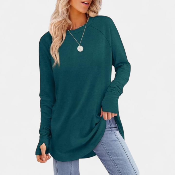 MIRA | Women's Long Sleeve Tunic Top with Thumb Hole and Curved Hem