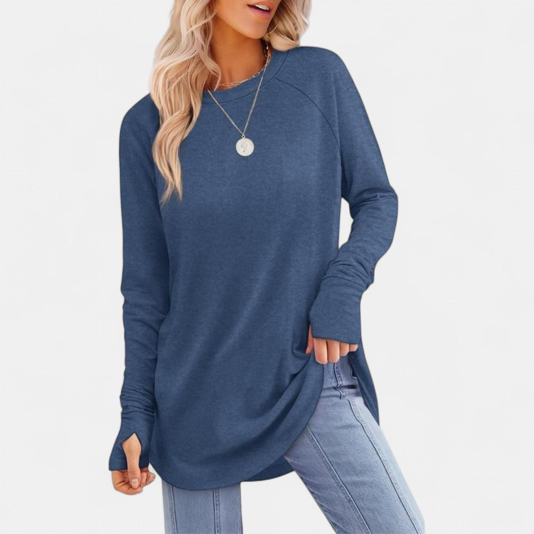 MIRA | Women's Long Sleeve Tunic Top with Thumb Hole and Curved Hem