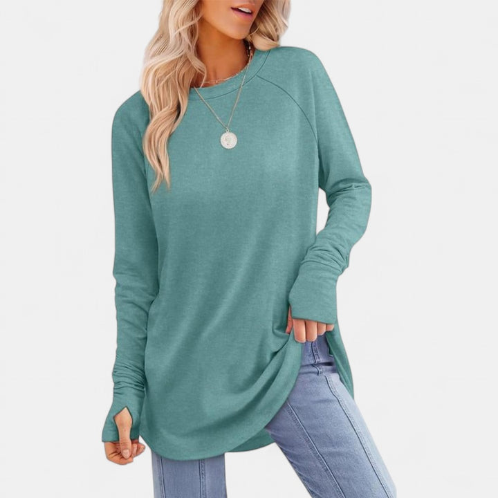 MIRA | Women's Long Sleeve Tunic Top with Thumb Hole and Curved Hem
