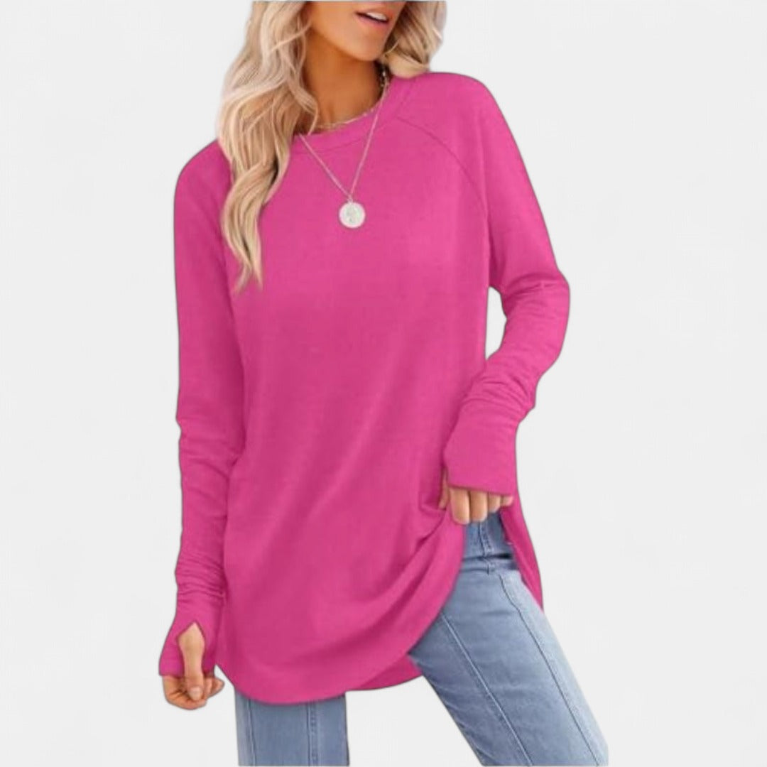 MIRA | Women's Long Sleeve Tunic Top with Thumb Hole and Curved Hem