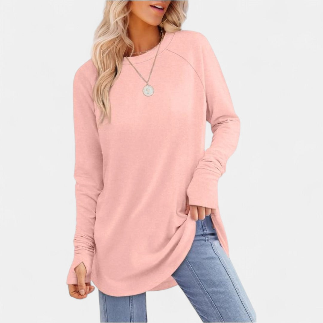 MIRA | Women's Long Sleeve Tunic Top with Thumb Hole and Curved Hem