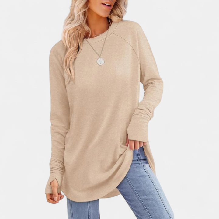 MIRA | Women's Long Sleeve Tunic Top with Thumb Hole and Curved Hem