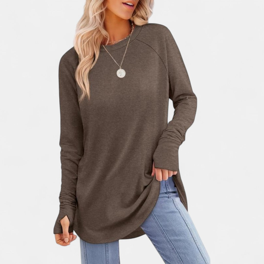 MIRA | Women's Long Sleeve Tunic Top with Thumb Hole and Curved Hem