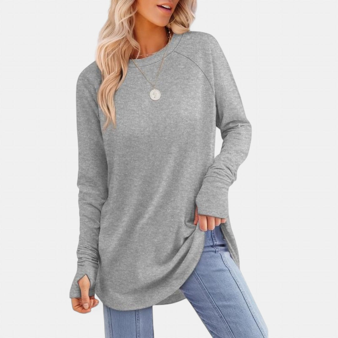 MIRA | Women's Long Sleeve Tunic Top with Thumb Hole and Curved Hem