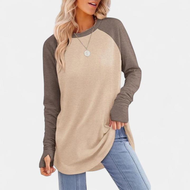 MIRA | Women's Long Sleeve Tunic Top with Thumb Hole and Curved Hem