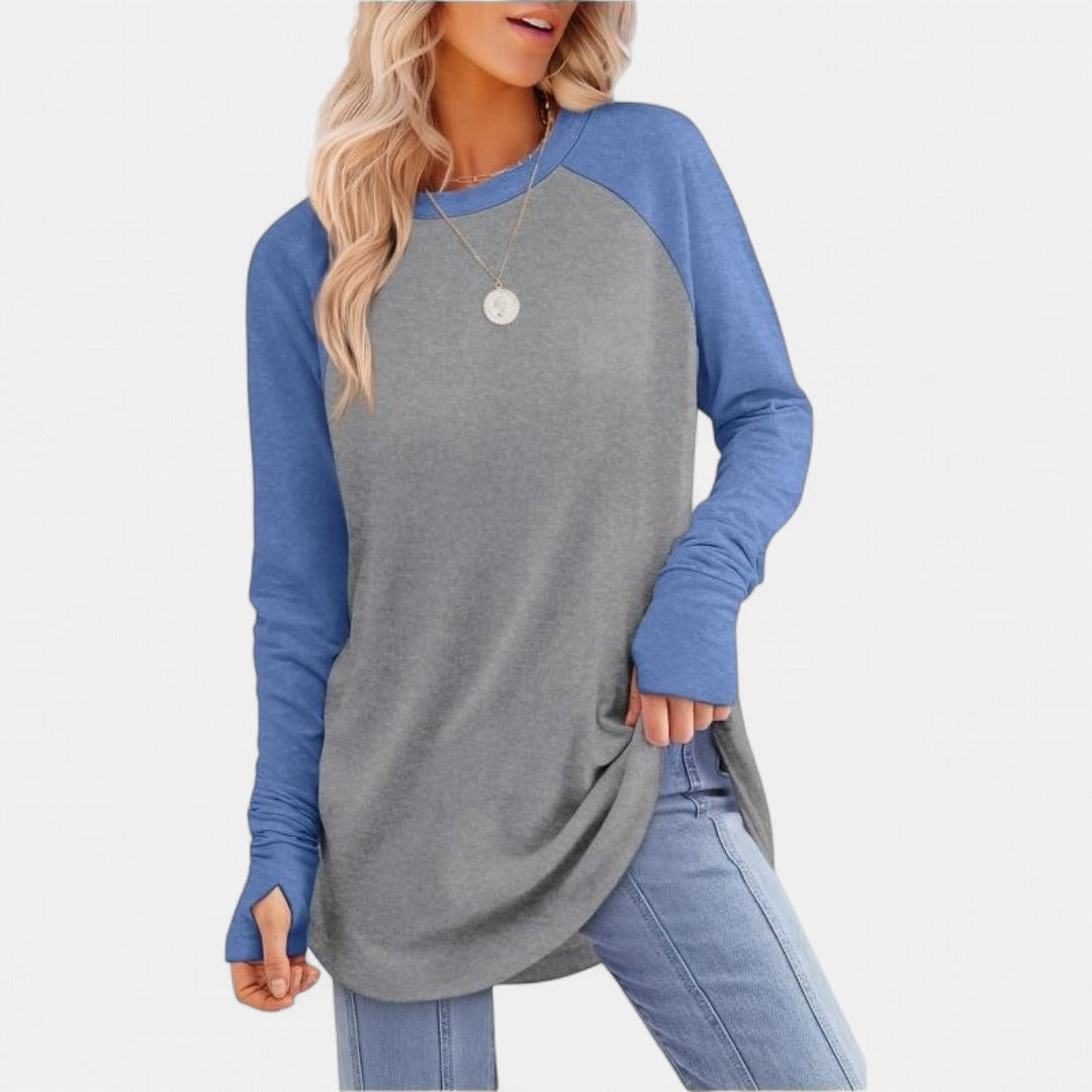 MIRA | Women's Long Sleeve Tunic Top with Thumb Hole and Curved Hem