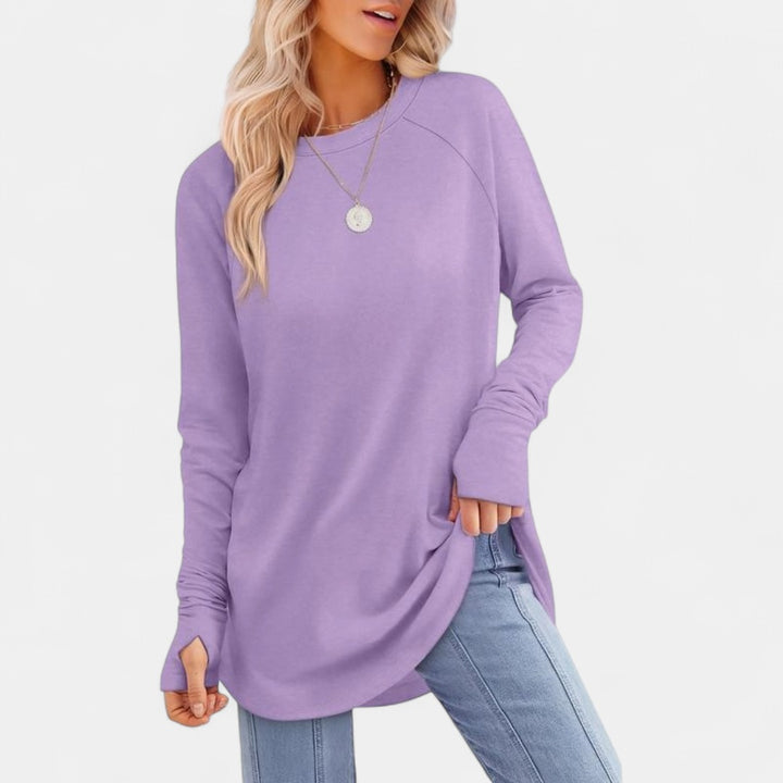 MIRA | Women's Long Sleeve Tunic Top with Thumb Hole and Curved Hem