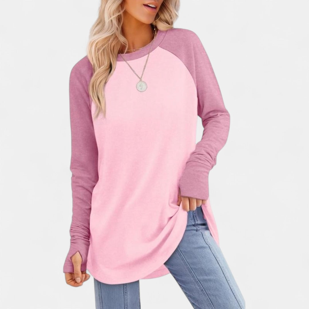 MIRA | Women's Long Sleeve Tunic Top with Thumb Hole and Curved Hem