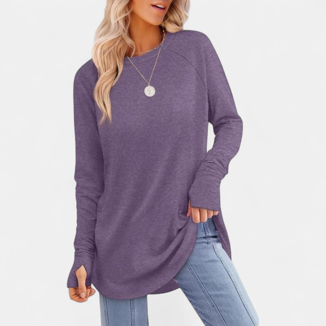 MIRA | Women's Long Sleeve Tunic Top with Thumb Hole and Curved Hem