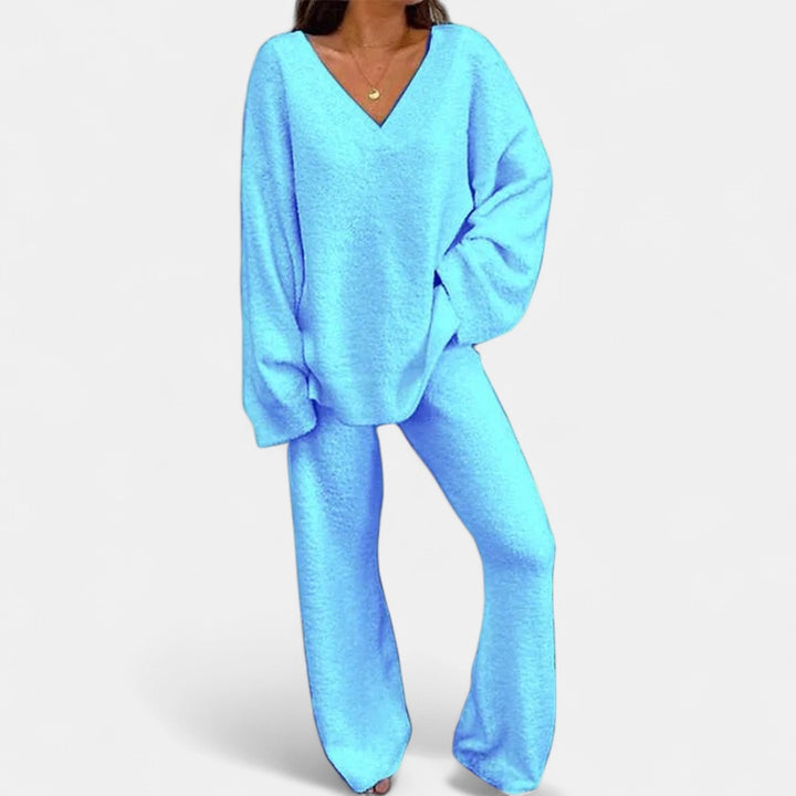 JACE | Women's 2-Piece Lounge Set with V-Neck Top & Wide Leg Pants
