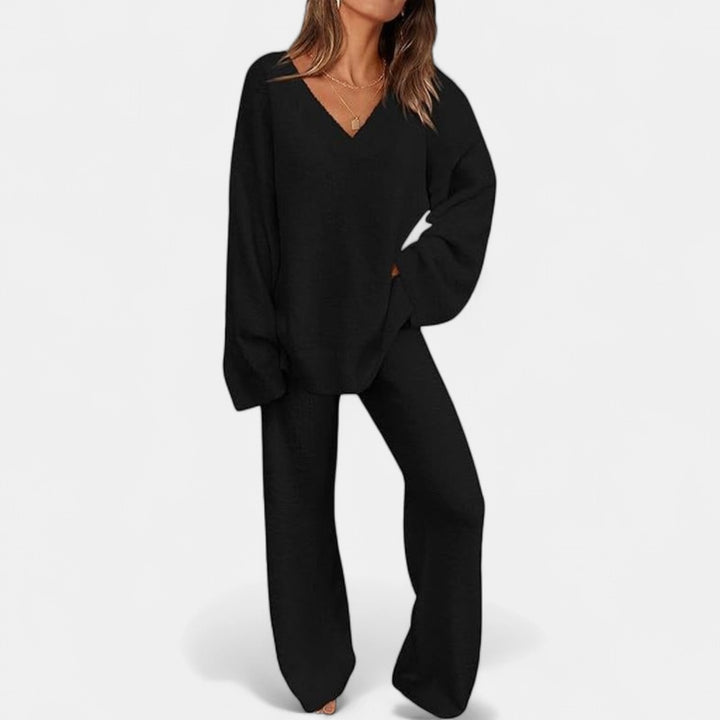 JACE | Women's 2-Piece Lounge Set with V-Neck Top & Wide Leg Pants