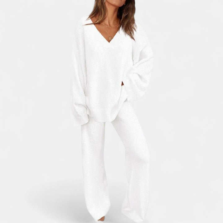 JACE | Women's 2-Piece Lounge Set with V-Neck Top & Wide Leg Pants