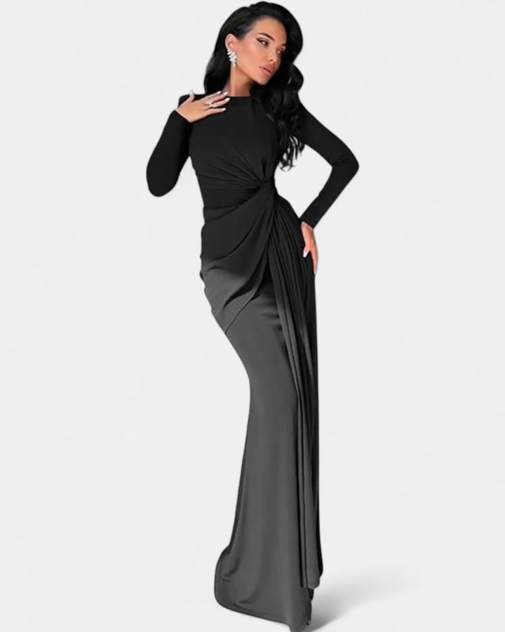 JOSALIE | Elegant Ruched Bodycon Dress with Padded Shoulders & Long Sleeve