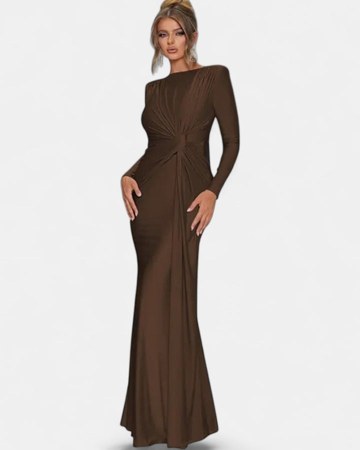 JOSALIE | Elegant Ruched Bodycon Dress with Padded Shoulders & Long Sleeve