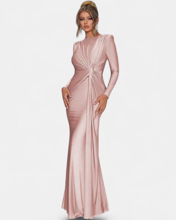 JOSALIE | Elegant Ruched Bodycon Dress with Padded Shoulders & Long Sleeve