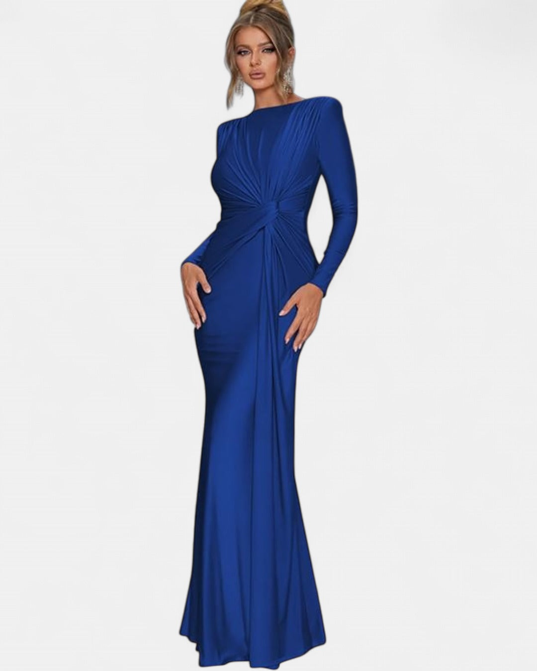 JOSALIE | Elegant Ruched Bodycon Dress with Padded Shoulders & Long Sleeve
