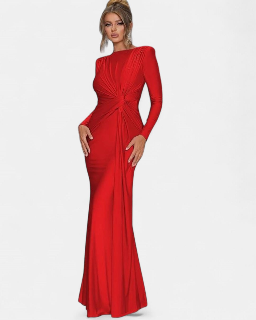 JOSALIE | Elegant Ruched Bodycon Dress with Padded Shoulders & Long Sleeve