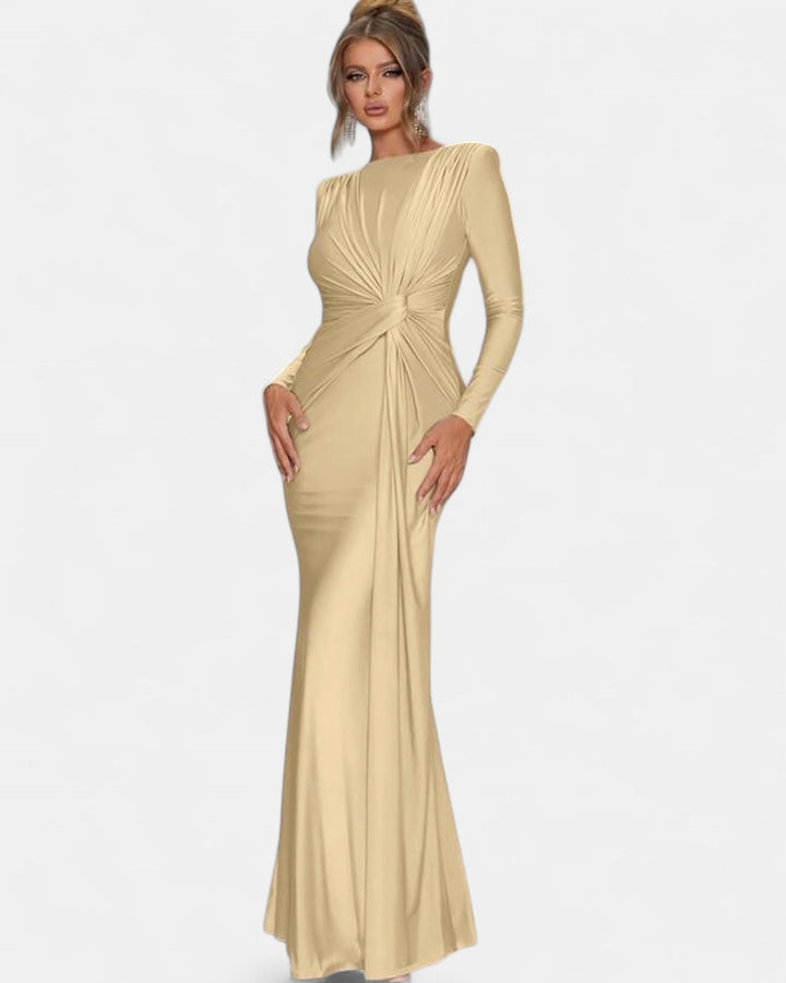 JOSALIE | Elegant Ruched Bodycon Dress with Padded Shoulders & Long Sleeve