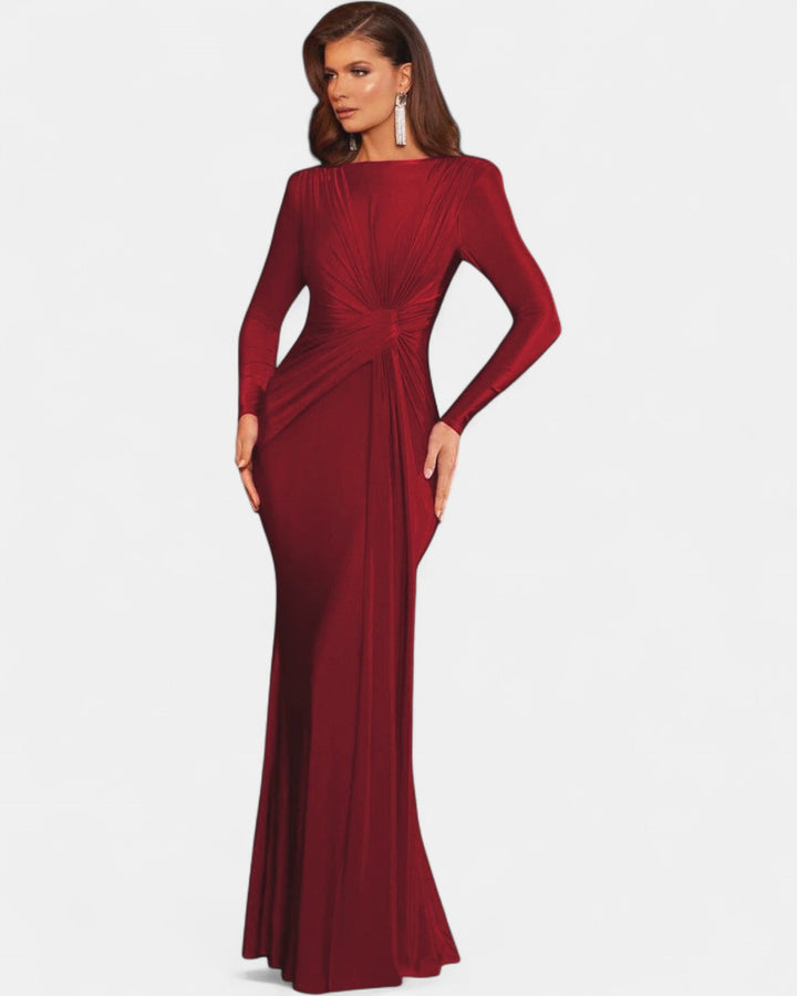 JOSALIE | Elegant Ruched Bodycon Dress with Padded Shoulders & Long Sleeve