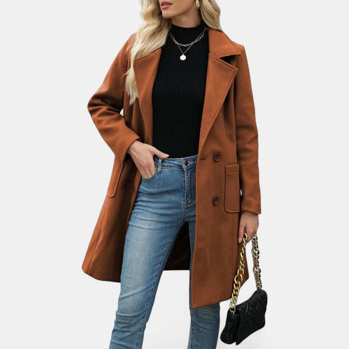 LUCIA | Women’s Camel Wool Blend Double-Breasted Mid-Long Coat