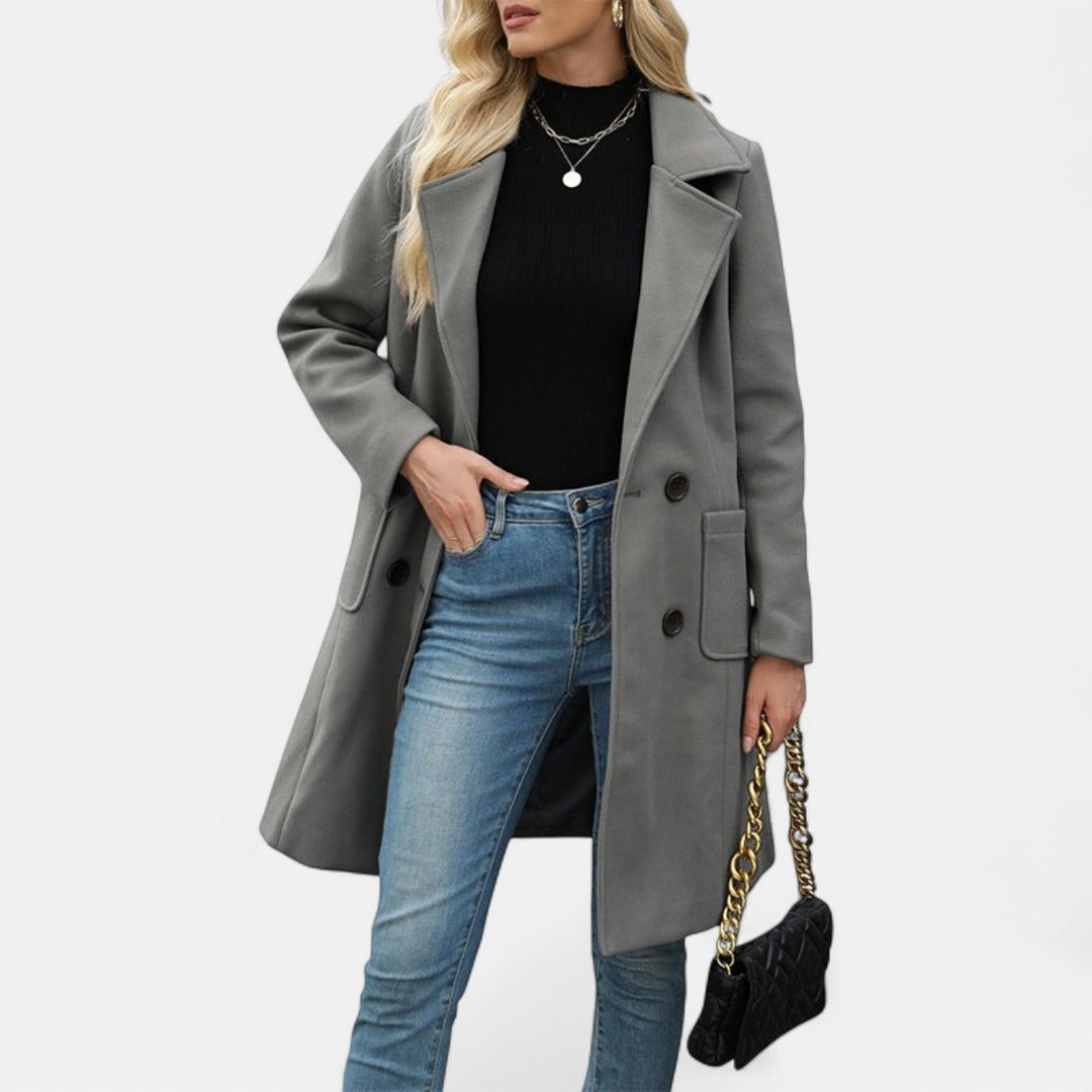 LUCIA | Women’s Camel Wool Blend Double-Breasted Mid-Long Coat