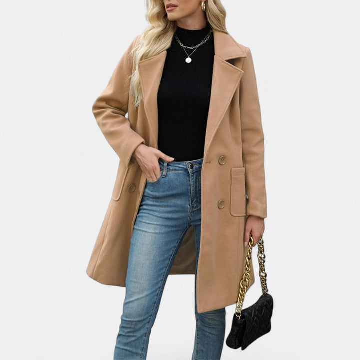 LUCIA | Women’s Camel Wool Blend Double-Breasted Mid-Long Coat