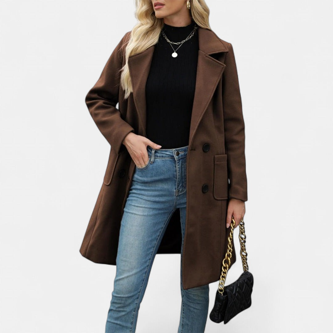 LUCIA | Women’s Camel Wool Blend Double-Breasted Mid-Long Coat