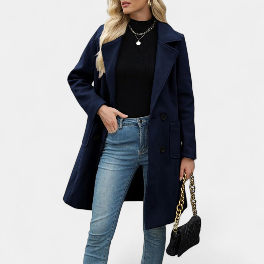 LUCIA | Women’s Camel Wool Blend Double-Breasted Mid-Long Coat