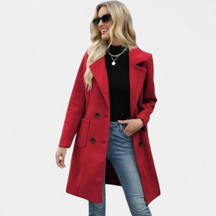 LUCIA | Women’s Camel Wool Blend Double-Breasted Mid-Long Coat