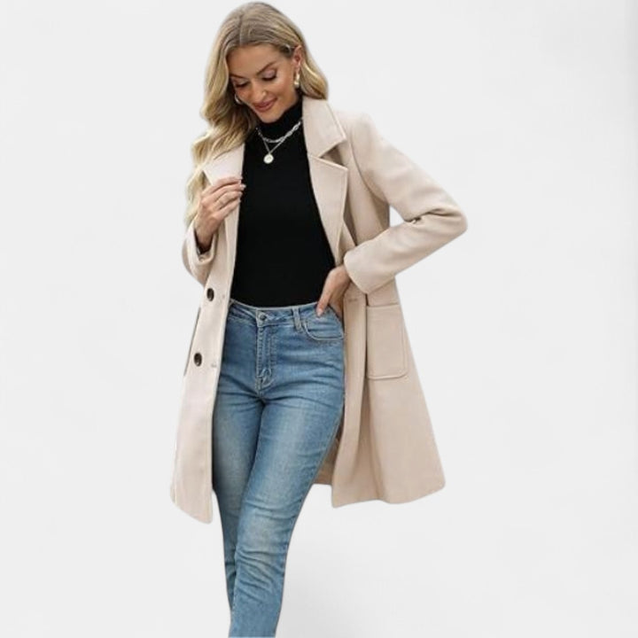 LUCIA | Women’s Camel Wool Blend Double-Breasted Mid-Long Coat