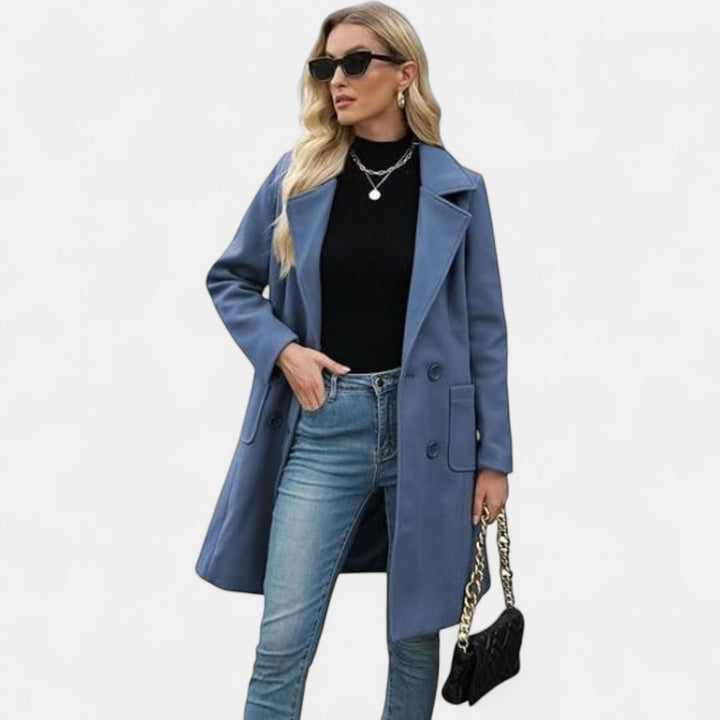 LUCIA | Women’s Camel Wool Blend Double-Breasted Mid-Long Coat