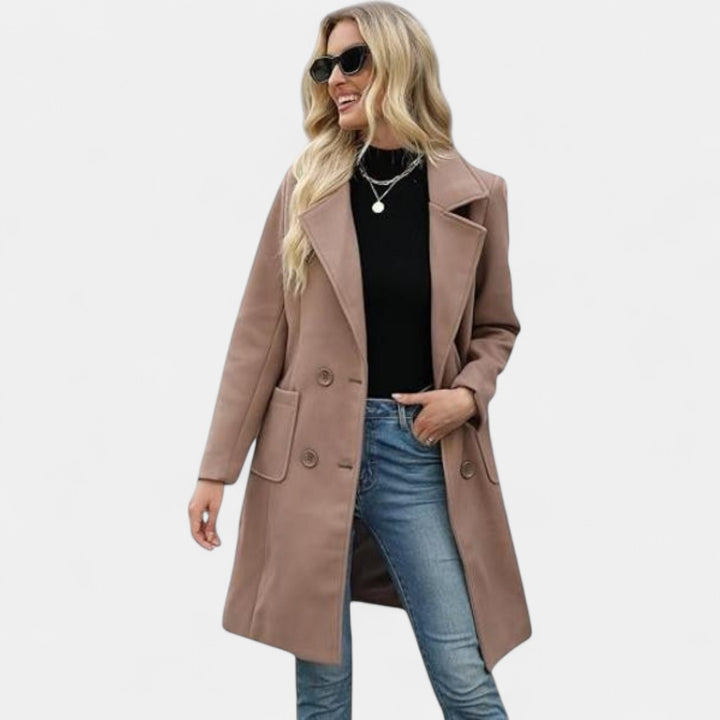 LUCIA | Women’s Camel Wool Blend Double-Breasted Mid-Long Coat