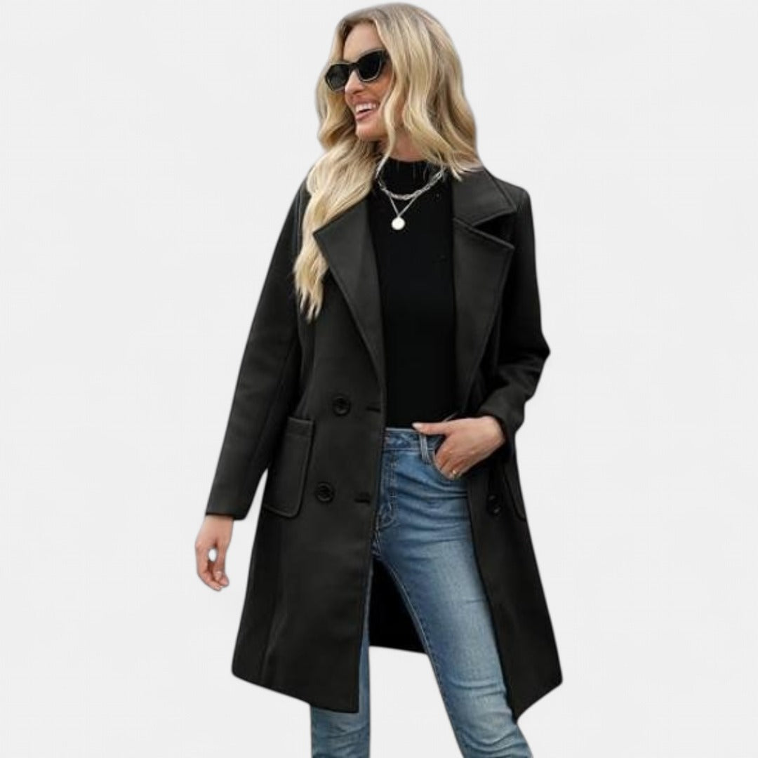 LUCIA | Women’s Camel Wool Blend Double-Breasted Mid-Long Coat