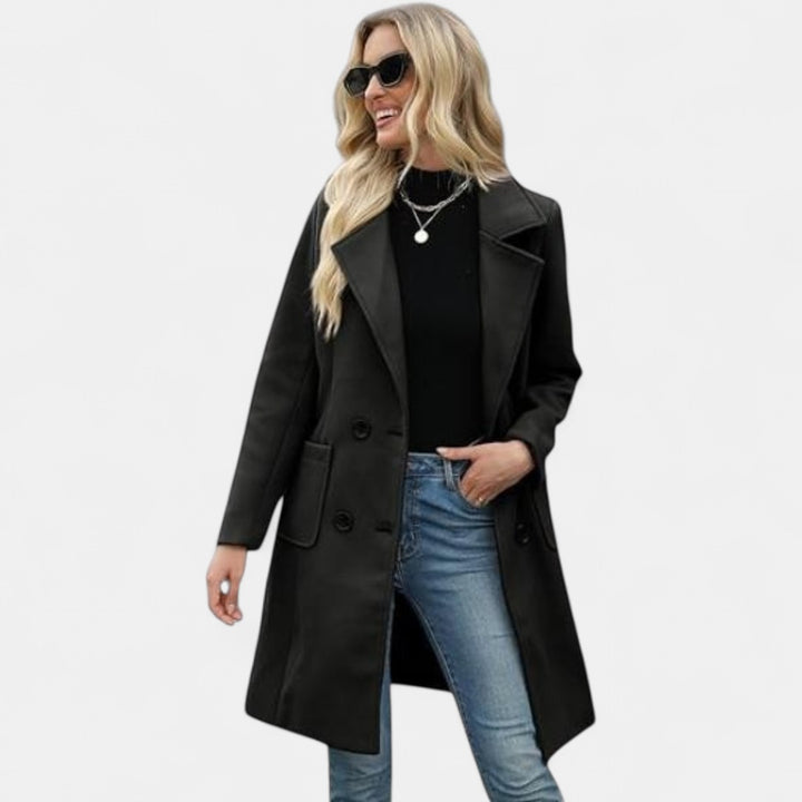 LUCIA | Women’s Camel Wool Blend Double-Breasted Mid-Long Coat