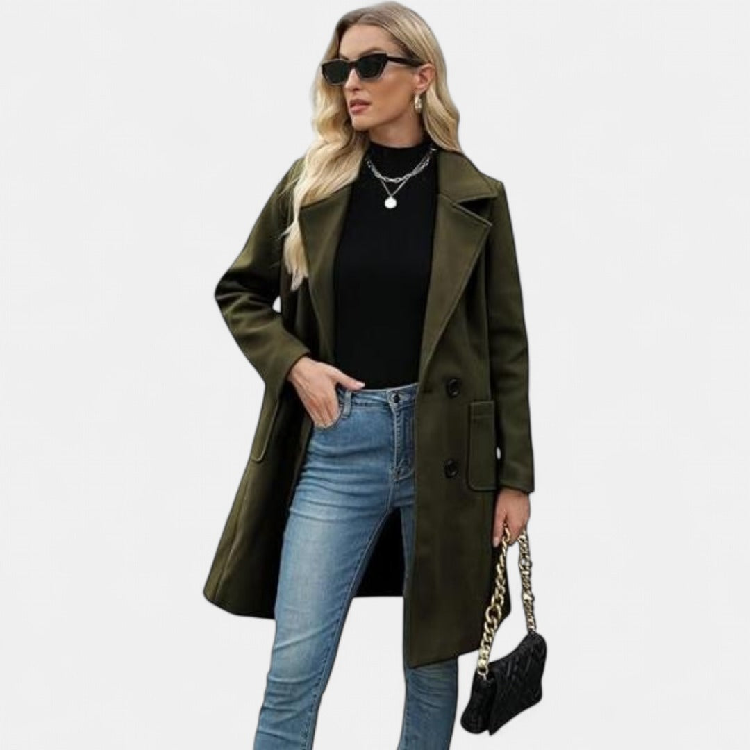 LUCIA | Women’s Camel Wool Blend Double-Breasted Mid-Long Coat