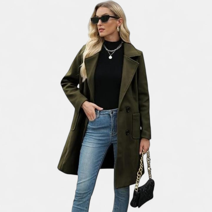 LUCIA | Women’s Camel Wool Blend Double-Breasted Mid-Long Coat