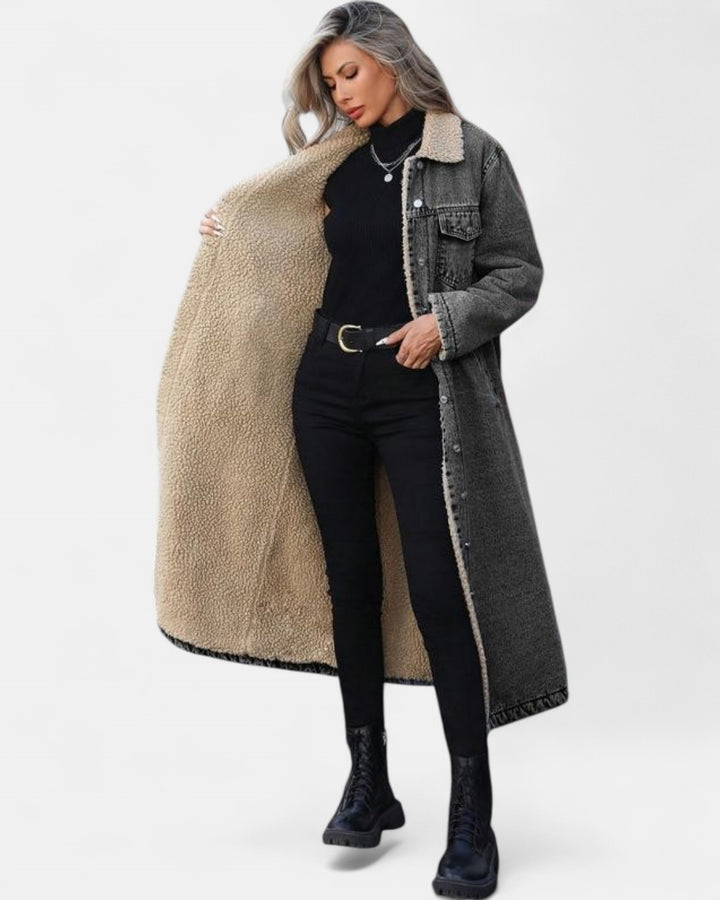 SAMANTHA | Long Fleece Lined Jacket Winter Single Breasted Coat