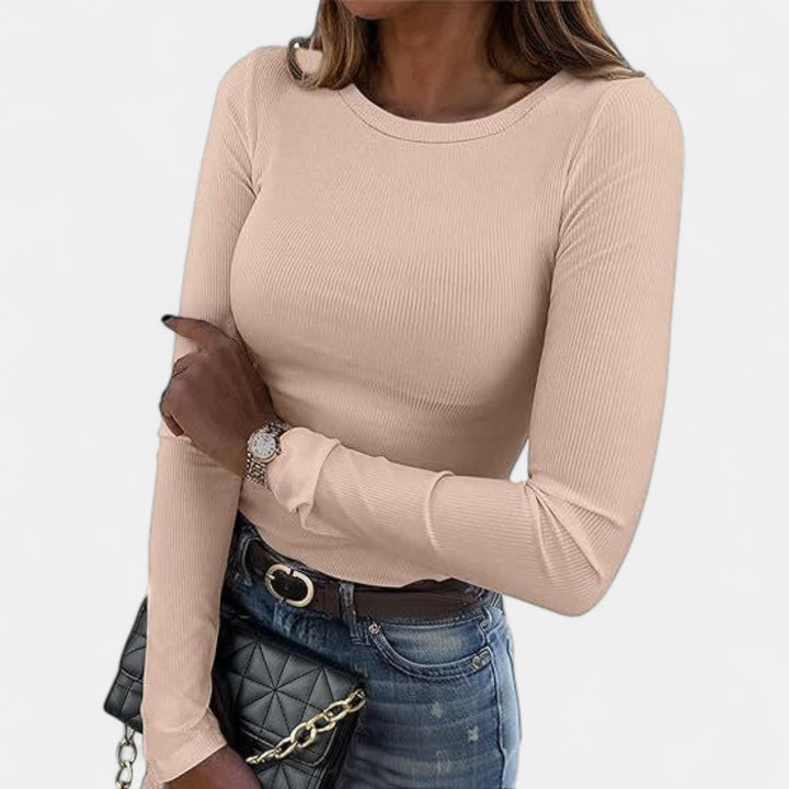 MERIAM | Women Rib Knit Long Sleeve Slim Fit Crewneck Top