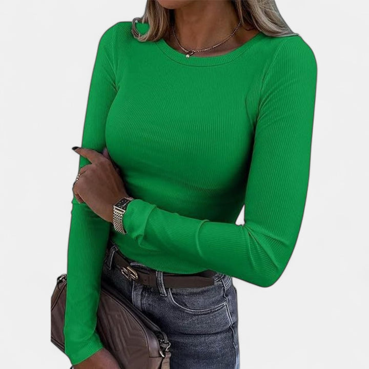 MERIAM | Women Rib Knit Long Sleeve Slim Fit Crewneck Top