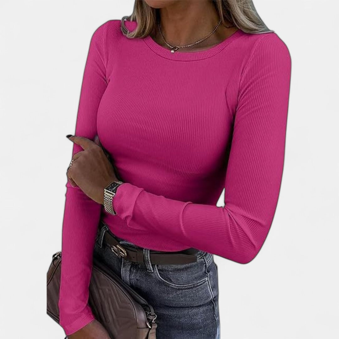 MERIAM | Women Rib Knit Long Sleeve Slim Fit Crewneck Top