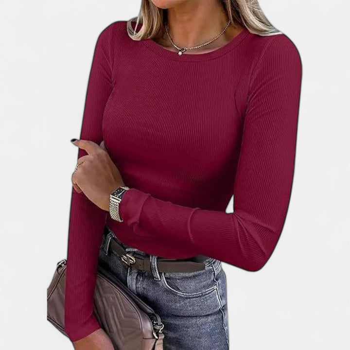 MERIAM | Women Rib Knit Long Sleeve Slim Fit Crewneck Top
