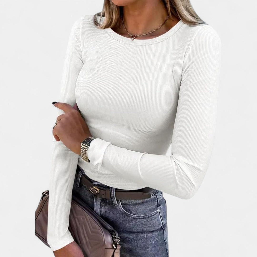 MERIAM | Women Rib Knit Long Sleeve Slim Fit Crewneck Top