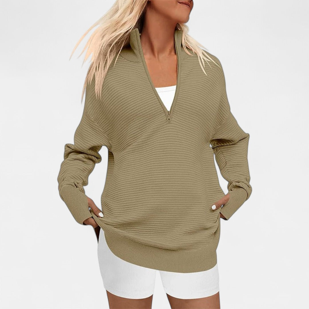 ENNA | Women Quarter Zip Rib Knit Pullover Sweater
