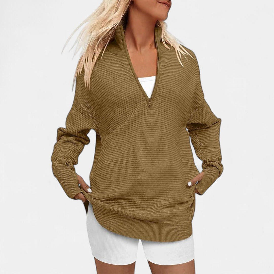 ENNA | Women Quarter Zip Rib Knit Pullover Sweater