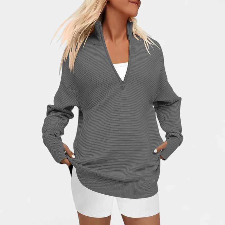ENNA | Women Quarter Zip Rib Knit Pullover Sweater